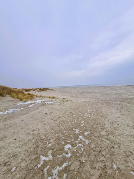 Strand von Juist mit Resten von Eis und Schnee 